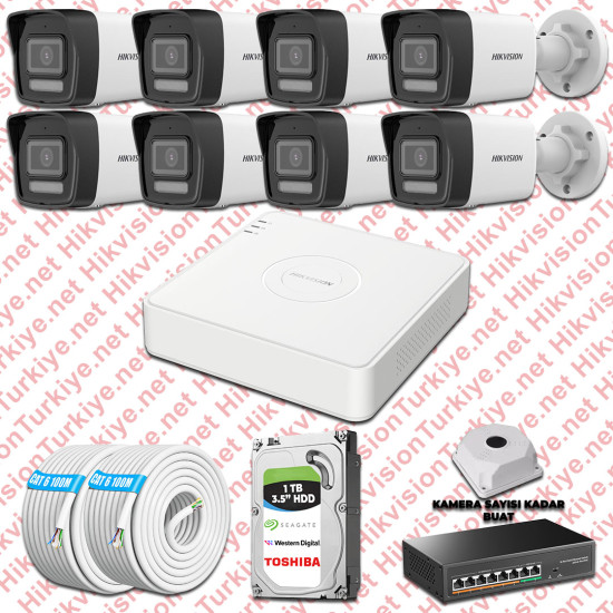 Hikvision İp 08 Kameralı Set 1080p Colorvu Mikrofonlu